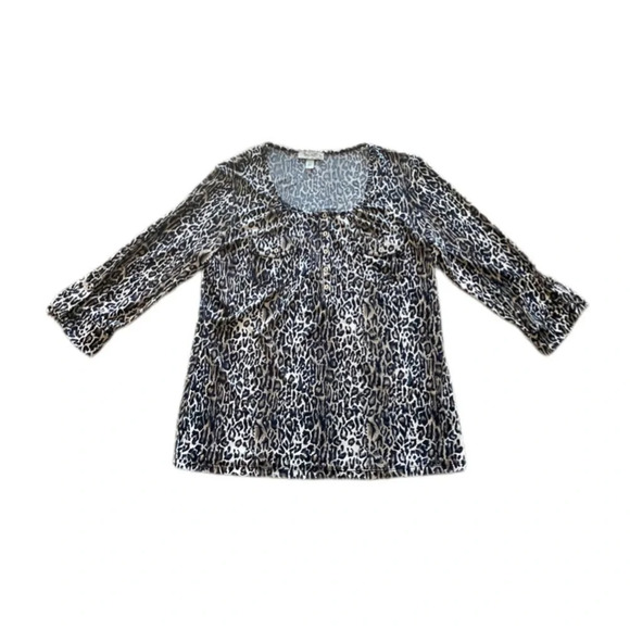 Dress Barn Leopard Animal Print 3/4 Sleeve Stretchy Blouse Women’s Large - Picture 3 of 12